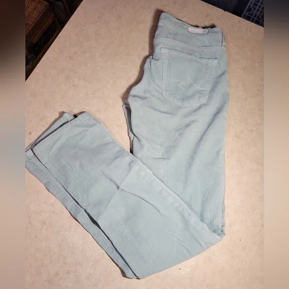 AG Adriano Goldschmiede 26 Reg Stevie Light Green Pants corduroy ankle slim stra - Picture 3 of 14